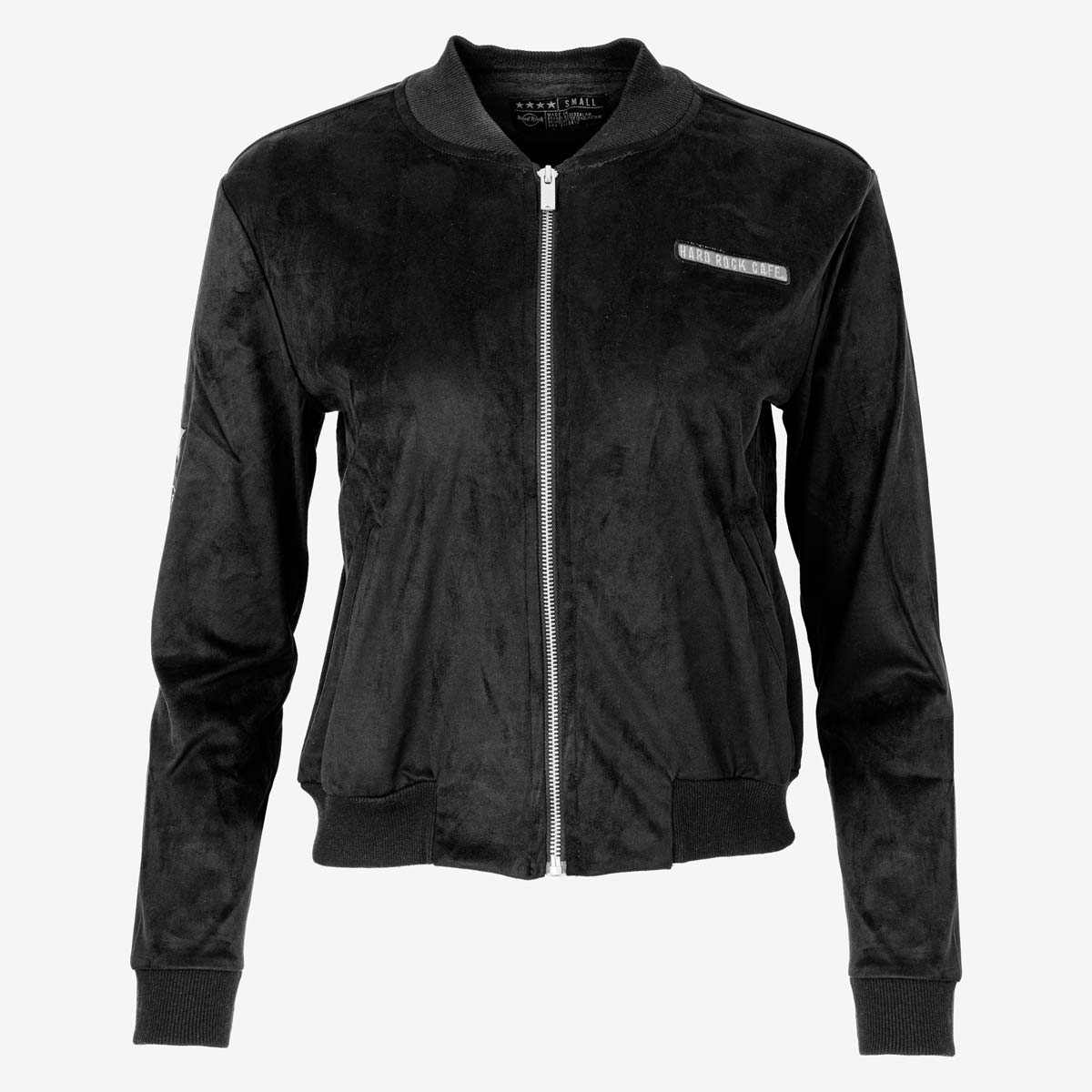Women's Black Suede Bomber Jacket image number 2